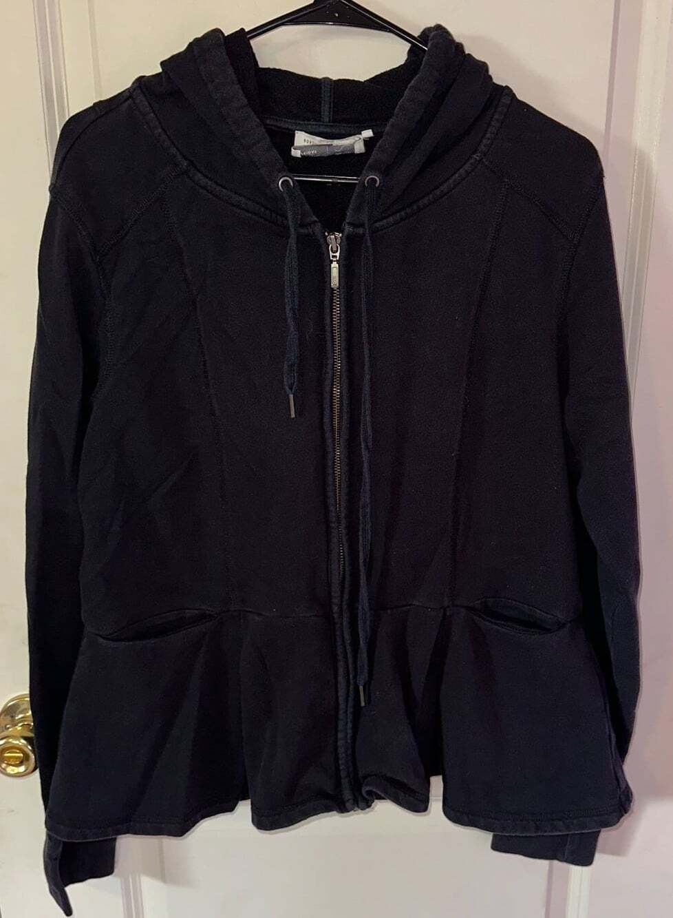 Saturday Sunday Anthropologie Zip Peplum 100% Cotton Hoodie Sweatshirt Black XL - Picture 1 of 6